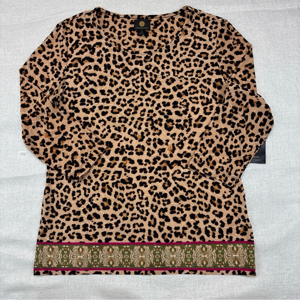 Jm Collection Petite Chelsea Cheetah Jacquard Top P/SM